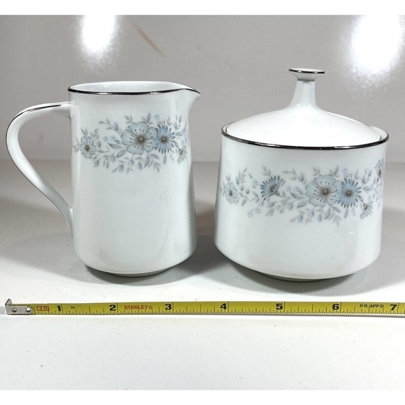 Noritake Japan Inverness Creamer & Sugar w/ Lid 6716 Platinum Rim Contemporary - Picture 6 of 8